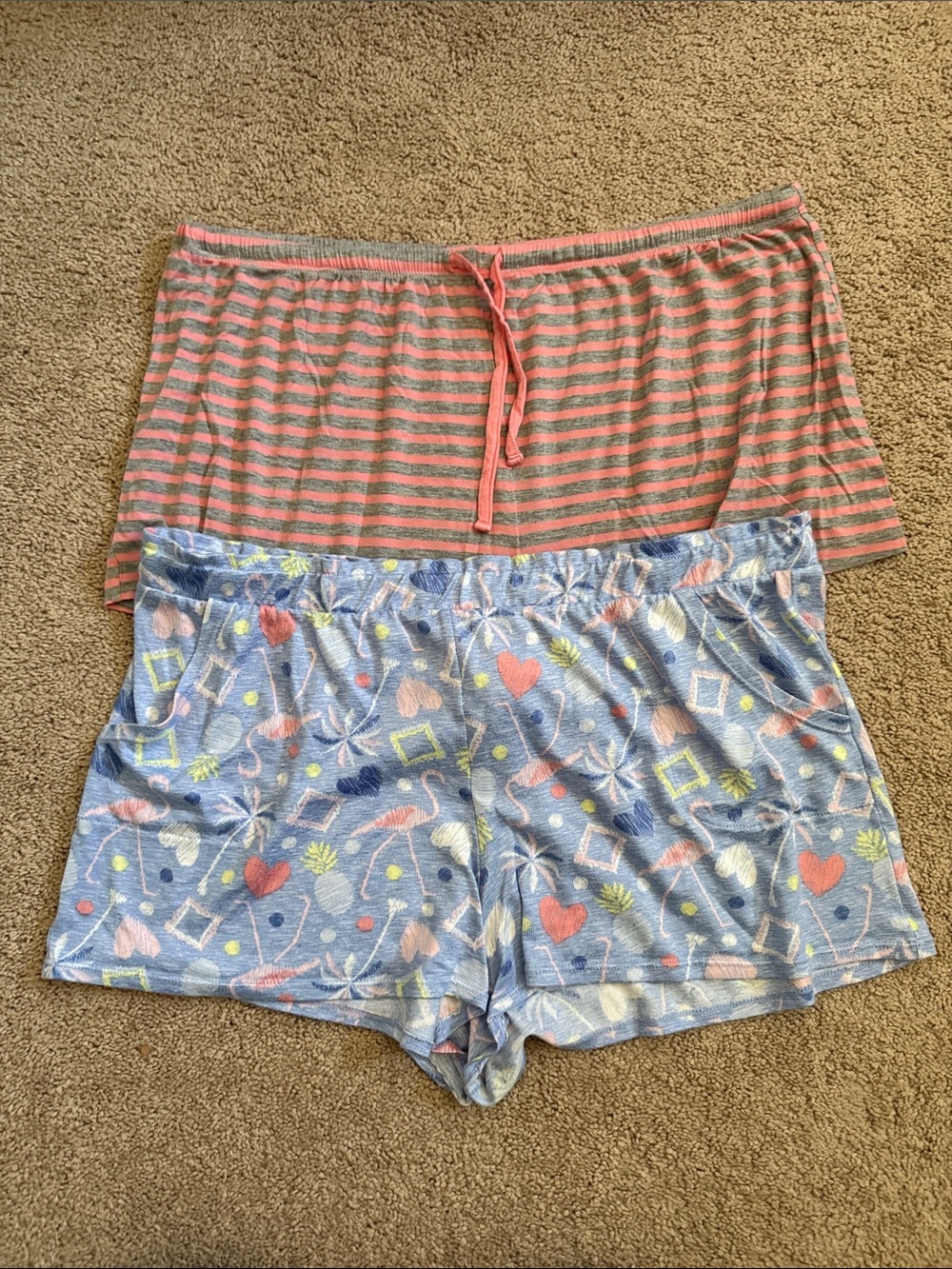 Women’s Cotton Lounge/sleep Shorts - Coral Stripe & Blue  (2-Pack)